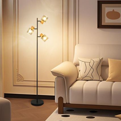 Brilagi - Põrandalamp HYGGE 3xE14/15W/230V kummipuu/suitsuhall