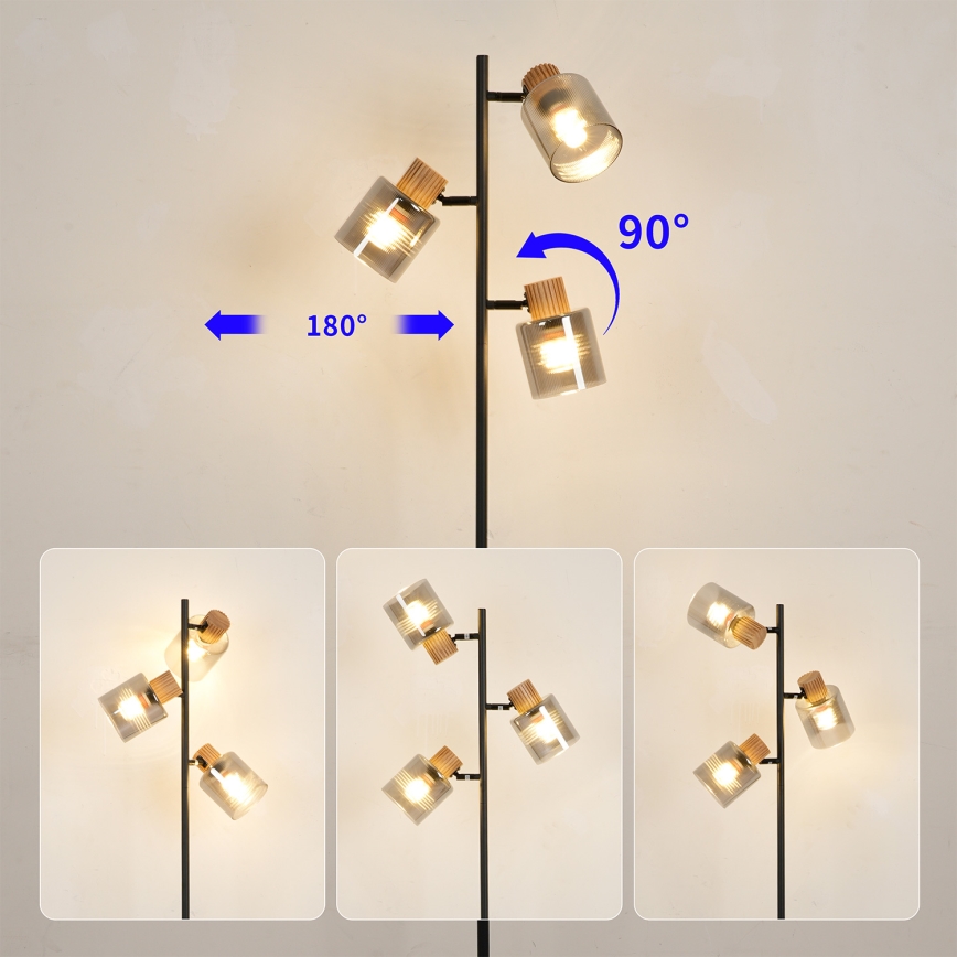 Brilagi - Põrandalamp HYGGE 3xE14/15W/230V puit/suitsune
