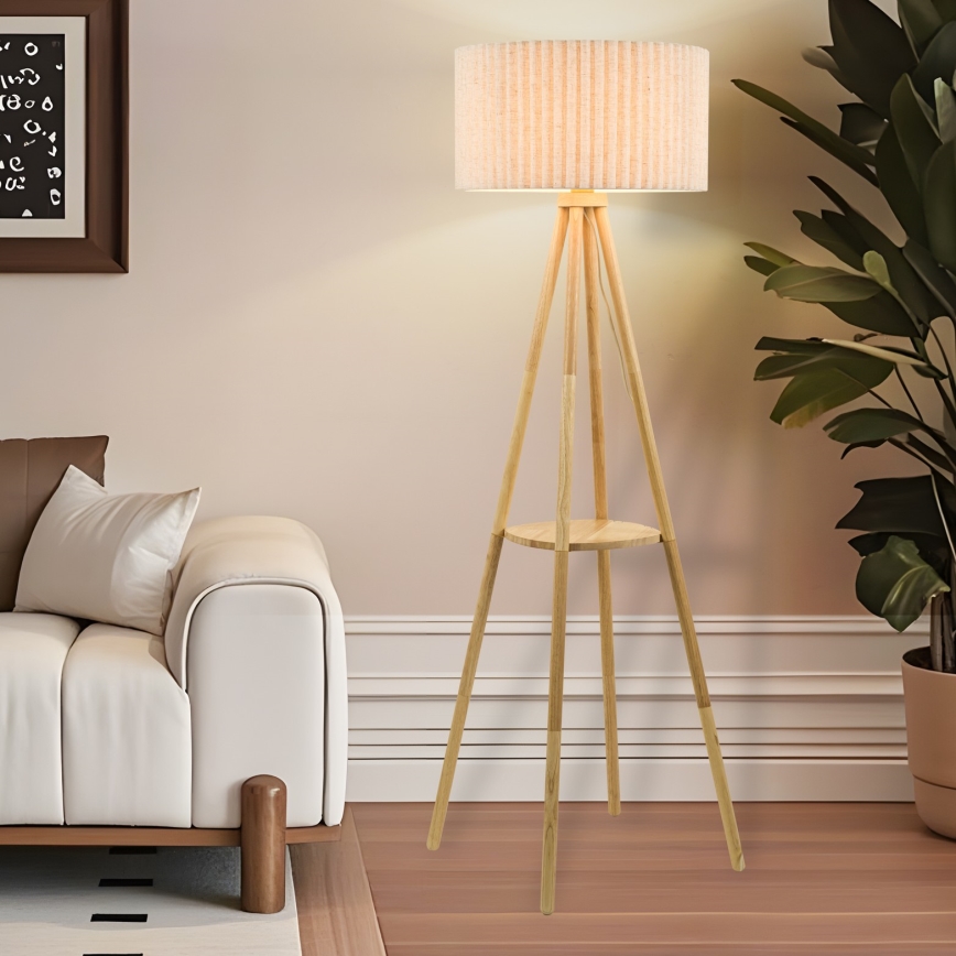 Brilagi - Põrandalamp NORDIC WAVE 1xE27/15W/230V kummipuit/linane