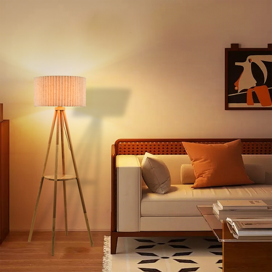 Brilagi - Põrandalamp NORDIC WAVE 1xE27/15W/230V kummipuit/linane