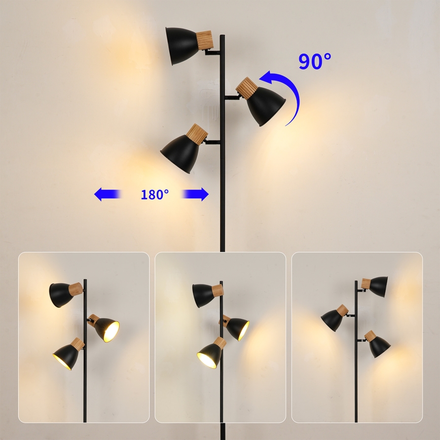 Brilagi - Põrandalamp ODENSE 3xE14/10W/230V kummipuit/must