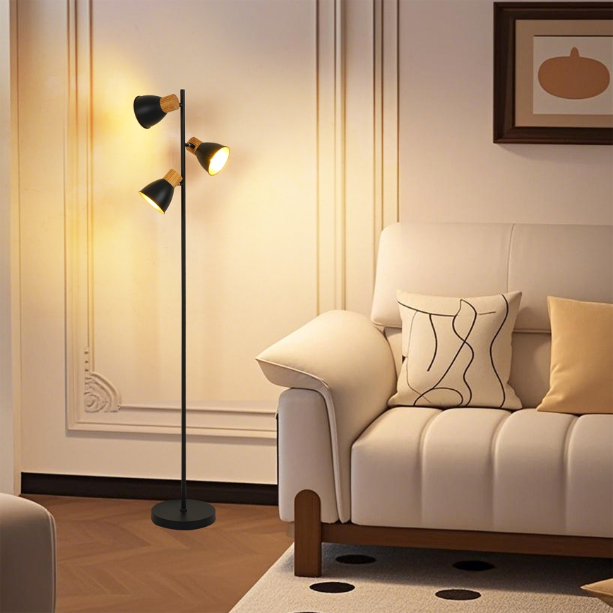 Brilagi - Põrandalamp ODENSE 3xE14/10W/230V kummipuit/must