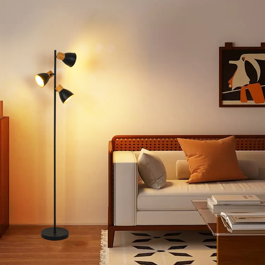 Brilagi - Põrandalamp ODENSE 3xE14/10W/230V puit/must