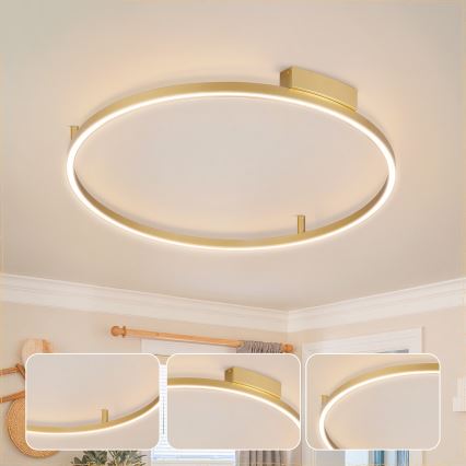 Brilagi - LED hämardatav laelamp PORTOFINO, 60 W, 230 V, 3000–6000 K, läbimõõt 80 cm, kuldne + kaugjuhtimispult