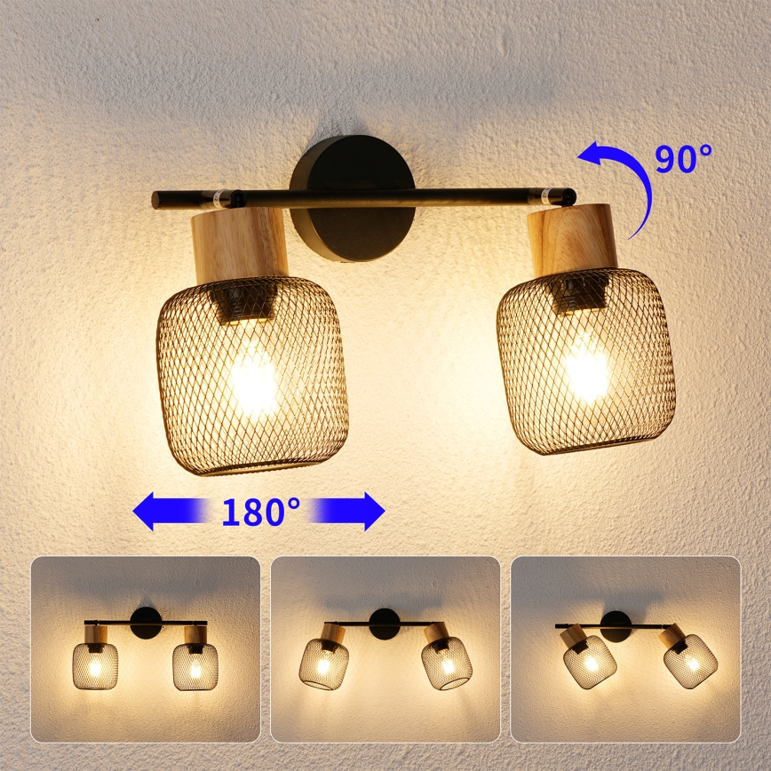 Brilagi - Punktvalgusti BASKLITE 2xE27/15W/230V kummipuu/must