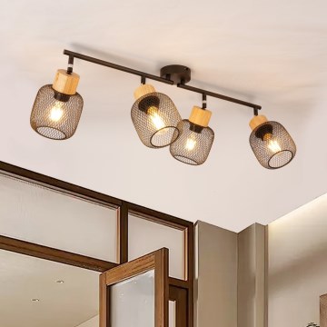Brilagi - Punktvalgusti BASKLITE 4xE27/15W/230V kummipuit/must