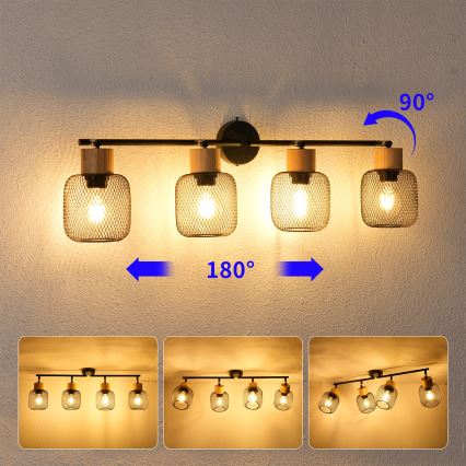 Brilagi - Punktvalgusti BASKLITE 4xE27/15W/230V kummipuit/must