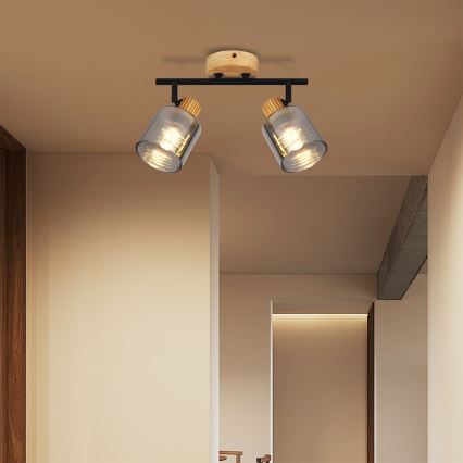 Brilagi - punktvalgusti HYGGE 2xE14/15W/230V puit/suitsuhall