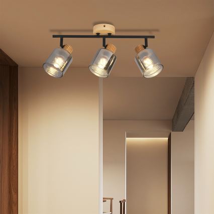 Brilagi - punktvalgusti HYGGE 3xE14/15W/230V puit/suitsune