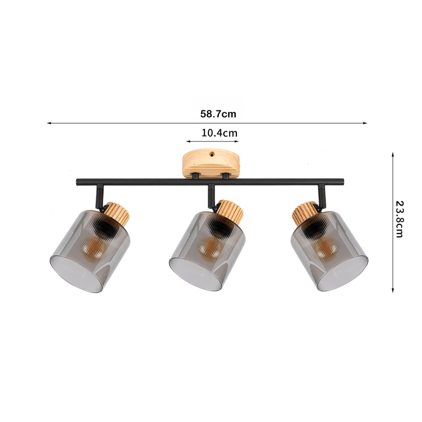 Brilagi - punktvalgusti HYGGE 3xE14/15W/230V puit/suitsune