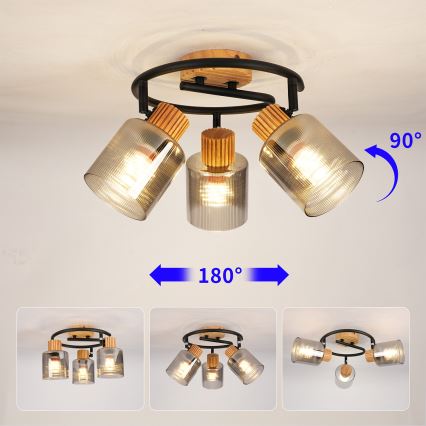 Brilagi - Punktvalgusti HYGGE 3xE14/15W/230V puit/suitsune