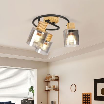 Brilagi - Punktvalgusti HYGGE 3xE14/15W/230V puit/suitsune