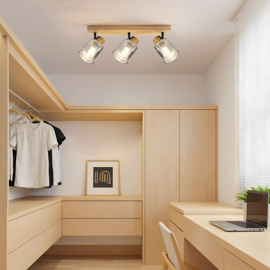 Brilagi - Punktvalgusti HYGGE 3xE14/15W/230V puit/suitsune