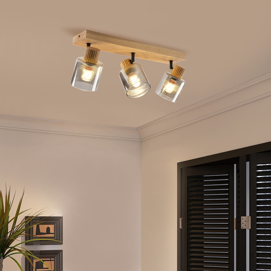 Brilagi - Punktvalgusti HYGGE 3xE14/15W/230V puit/suitsune