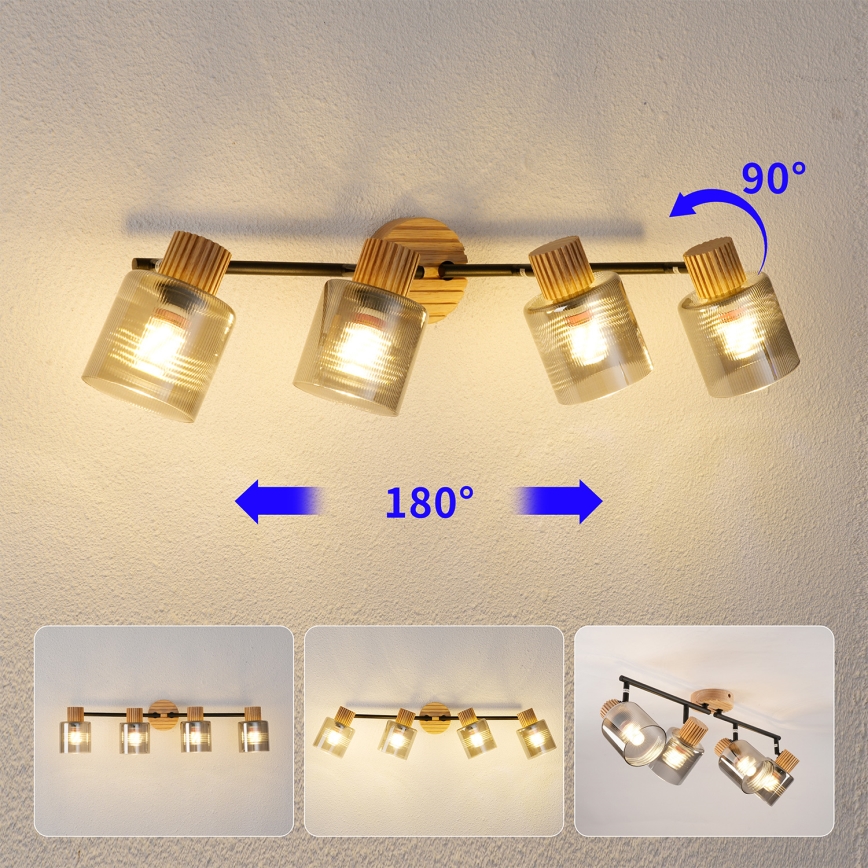 Brilagi - Punktvalgusti HYGGE 4xE14/15W/230V kummipuit/suitsuhall