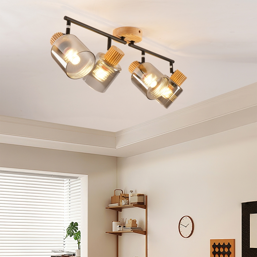 Brilagi - Punktvalgusti HYGGE 4xE14/15W/230V kummipuit/suitsuhall