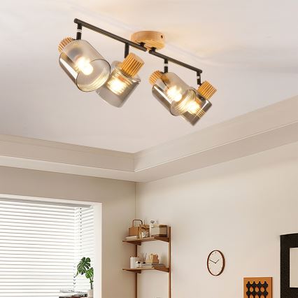 Brilagi - Punktvalgusti HYGGE 4xE14/15W/230V puit/suitsune