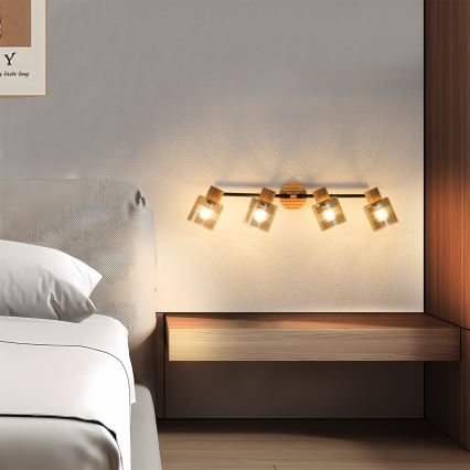 Brilagi - Punktvalgusti HYGGE 4xE14/15W/230V puit/suitsune