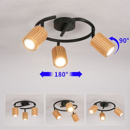 Brilagi - Punktvalgusti MODERN WOOD 3xGU10/8W/230V puit/must