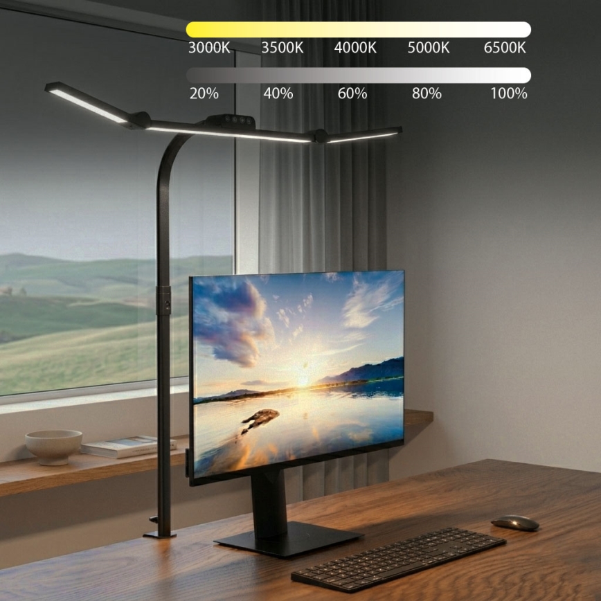 Brilagi - LED-hämardatav puutetundlik laualamp klambriga VARIO LED/24W/230V 3000-6500K CRI 92 must