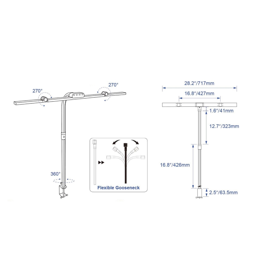 Brilagi - LED-hämardatav puutetundlik laualamp klambriga VARIO LED/24W/230V 3000-6500K CRI 92 must