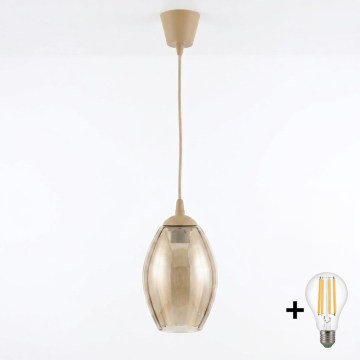 BRILAGI - RETRO GLASS LED-lühter kaablil 1xE27/60W/230V, läbimõõt 17 cm, beež/suitsune beež