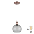 BRILAGI - RETRO GLASS LED-rippvalgusti kaablil 1xE27/60W/230V, läbimõõt 18 cm, vaskne/suitsuhall