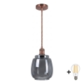 BRILAGI - RETRO GLASS LED-rippvalgusti kaablil 1xE27/60W/230V, läbimõõt 26 cm, vasetoon/suitsuhall