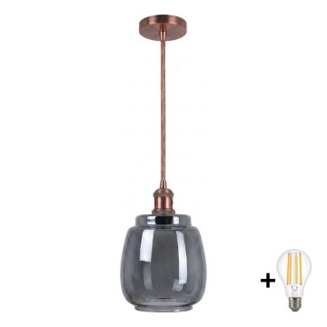 BRILAGI - RETRO GLASS LED-rippvalgusti kaablil 1xE27/60W/230V, läbimõõt 26 cm, vasetoon/suitsuhall