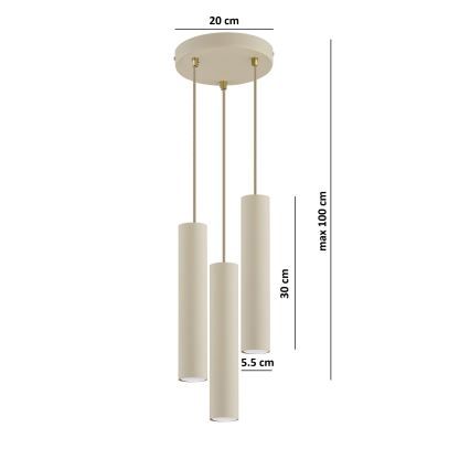 Brilagi - Ripatslaelamp kaabliga TUBE 3xGU10/15W/230V beež/kuldne