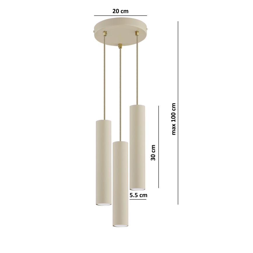 Brilagi - Ripatslaelamp kaabliga TUBE 3xGU10/15W/230V beež/kuldne