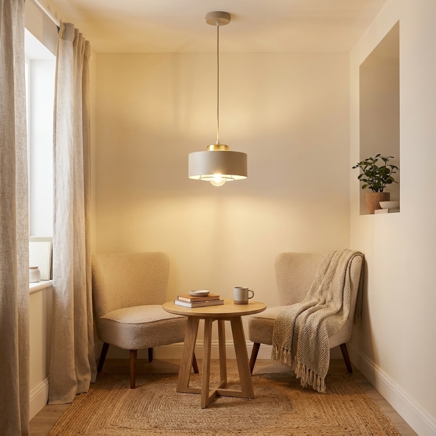 Brilagi - Ripatslamp traadiga 1xE27/60W/230V läbimõõt 20 cm beež/kuldne