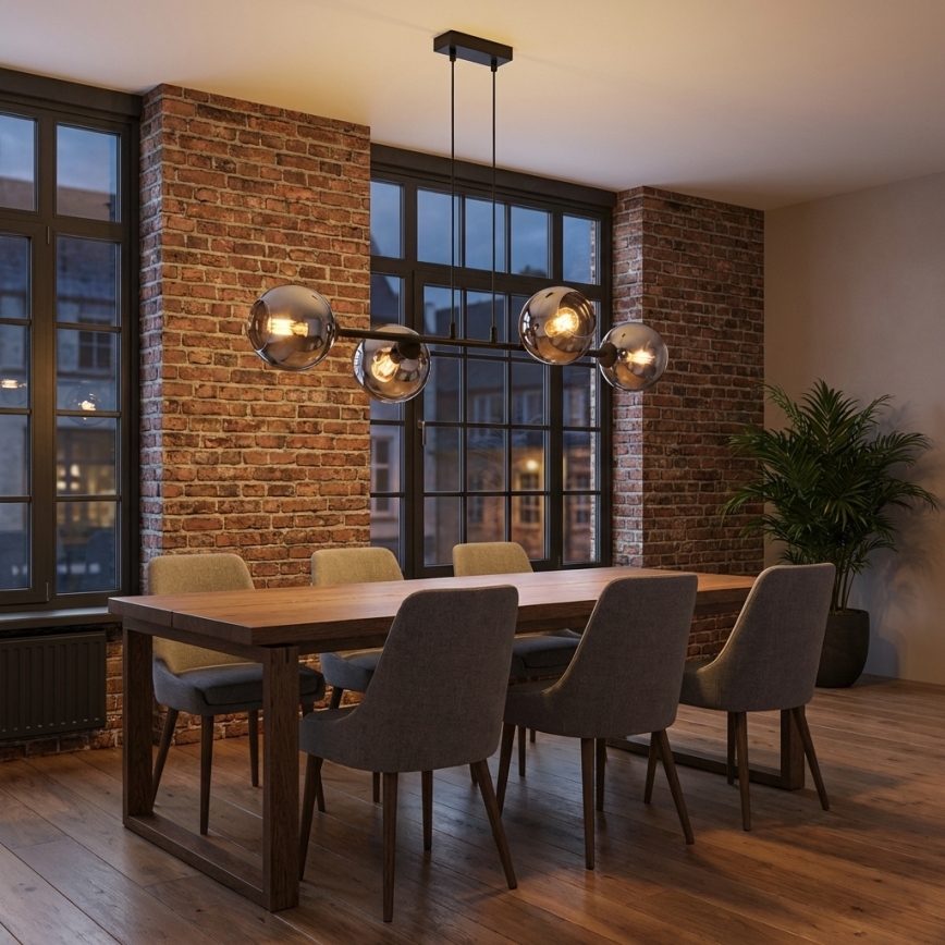 Brilagi - Ripatslühter juhtmega 4xE27/60W/230V must/suitsuhall