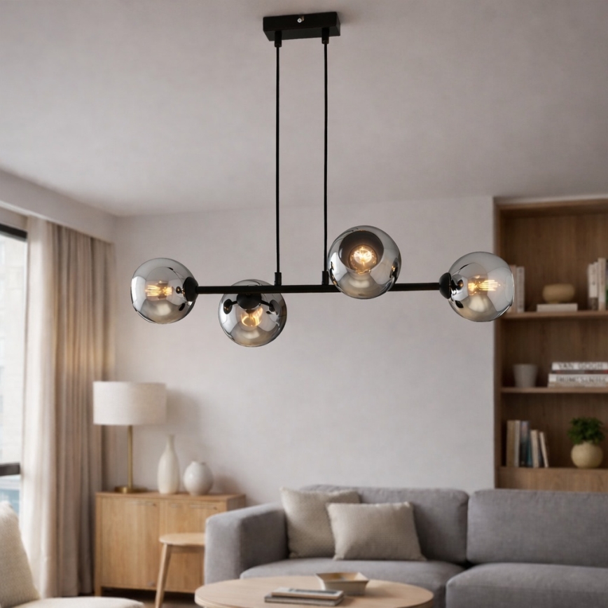 Brilagi - Ripatslühter juhtmega DIOR 4xE27/60W/230V must/suitsuhall