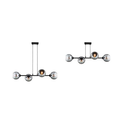Brilagi - Ripatslühter juhtmega DIOR 4xE27/60W/230V must/suitsuhall