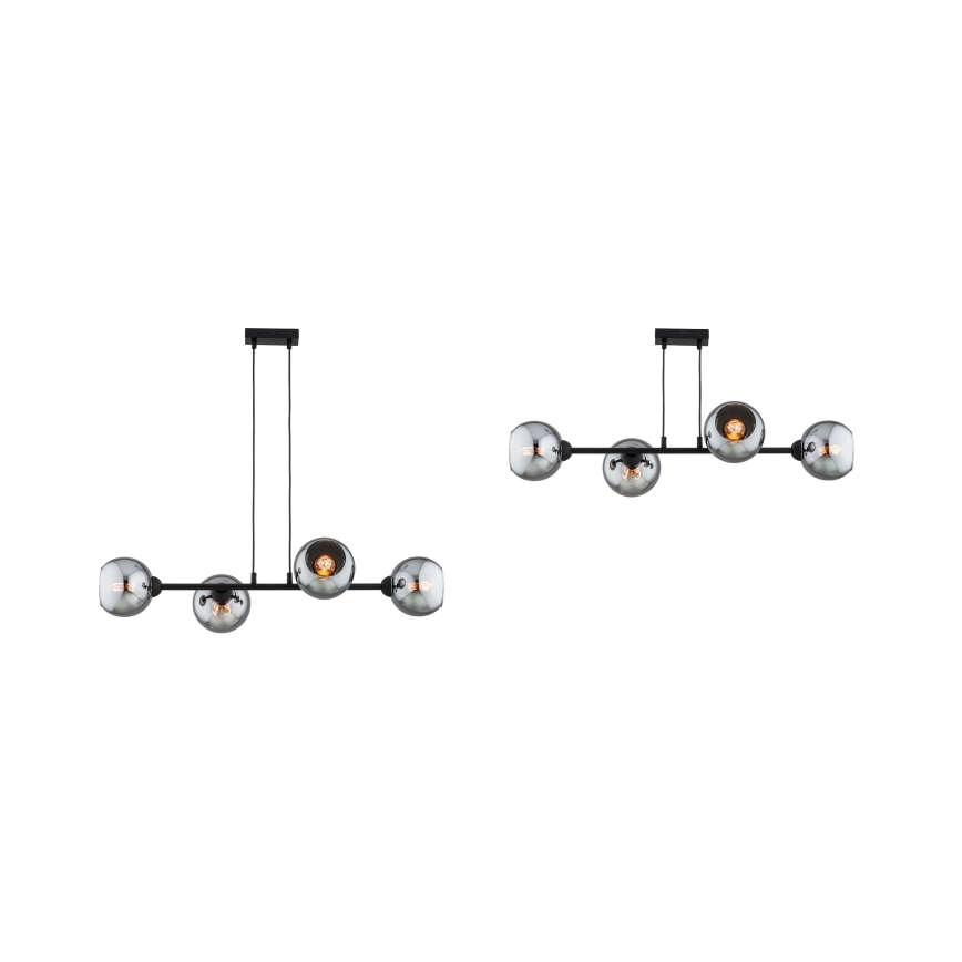 Brilagi - Ripatslühter juhtmega DIOR 4xE27/60W/230V must/suitsuhall