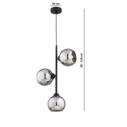 Brilagi - Ripatslühter kaabliga 3xE27/60W/230V must/suitsuhall