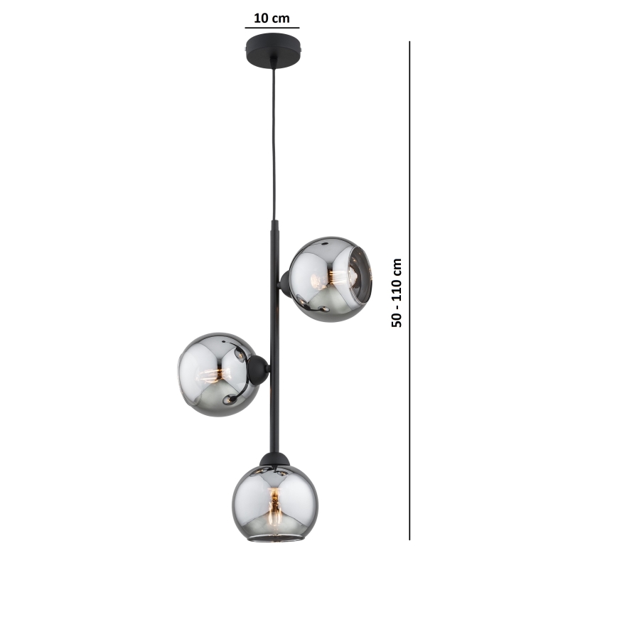 Brilagi - Ripatslühter kaabliga 3xE27/60W/230V must/suitsuhall