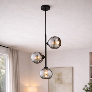 Brilagi - Ripatslühter kaabliga DIOR 3xE27/60W/230V must/suitsuhall