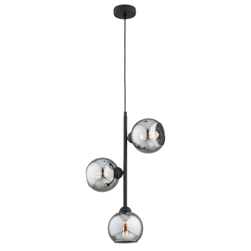 Brilagi - Ripatslühter kaabliga DIOR 3xE27/60W/230V must/suitsuhall