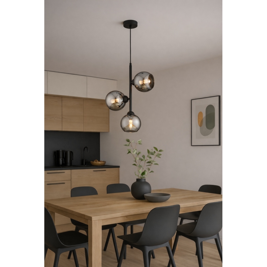 Brilagi - Ripatslühter kaabliga DIOR 3xE27/60W/230V must/suitsuhall