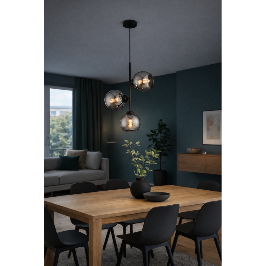 Brilagi - Ripatslühter kaabliga DIOR 3xE27/60W/230V must/suitsuhall