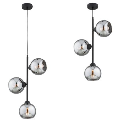 Brilagi - Ripatslühter kaabliga DIOR 3xE27/60W/230V must/suitsuhall