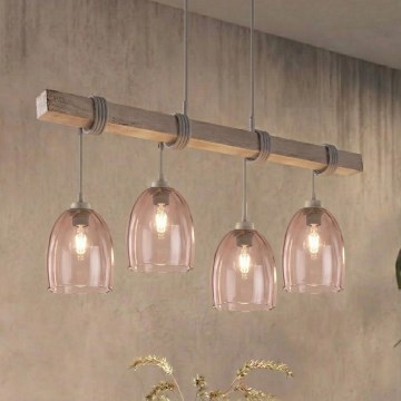 BRILAGI - Ripplamp juhtmega WOOD GLASS 4xE27/60W/230V mänd/hall/suitsune beež