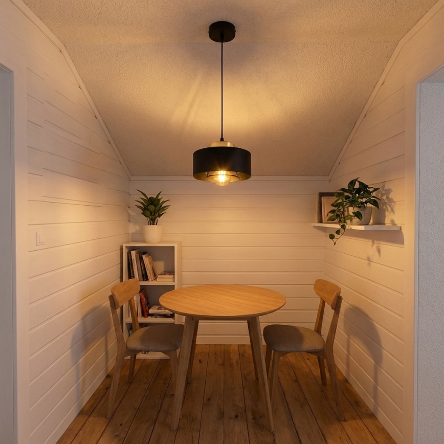 Brilagi - Ripplamp juhtmel 1xE27/60W/230V, läbimõõt 20 cm, must/kuldne