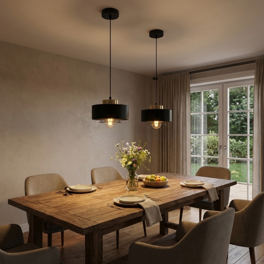 Brilagi - Ripplamp juhtmel 1xE27/60W/230V, läbimõõt 20 cm, must/kuldne