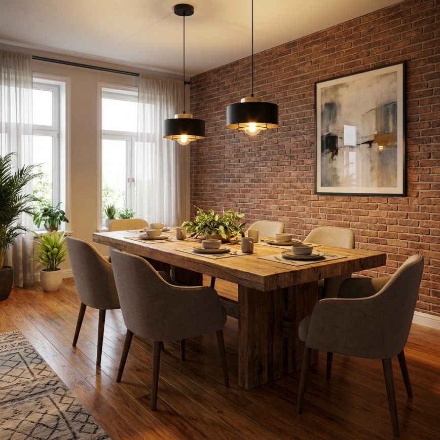 Brilagi - Ripplamp juhtmel 1xE27/60W/230V, läbimõõt 20 cm, must/kuldne