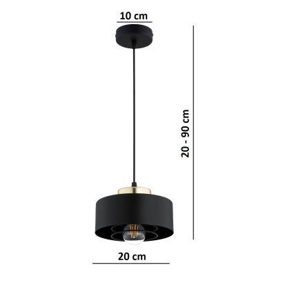 Brilagi - Ripplamp juhtmel 1xE27/60W/230V, läbimõõt 20 cm, must/kuldne