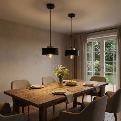 Brilagi - Ripplamp juhtmel SPRING 1xE27/60W/230V, läbimõõt 20 cm, must/kuldne