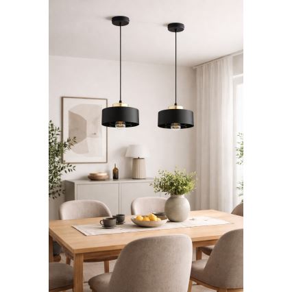Brilagi - Ripplamp juhtmel SPRING 1xE27/60W/230V, läbimõõt 20 cm, must/kuldne